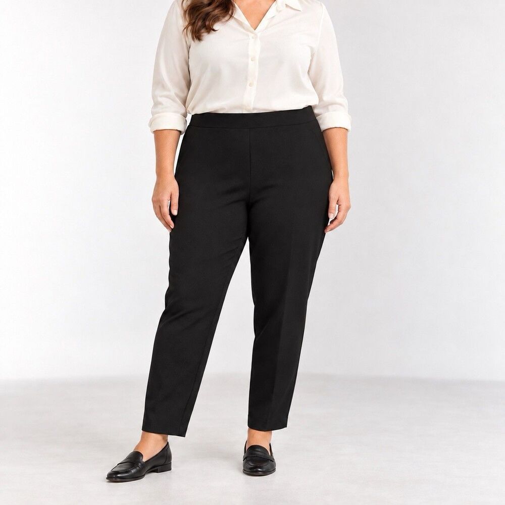 SOHO Apparel Womens Plus Size 1X Black Pull On Stretch Tapered Leg Pants Pockets
